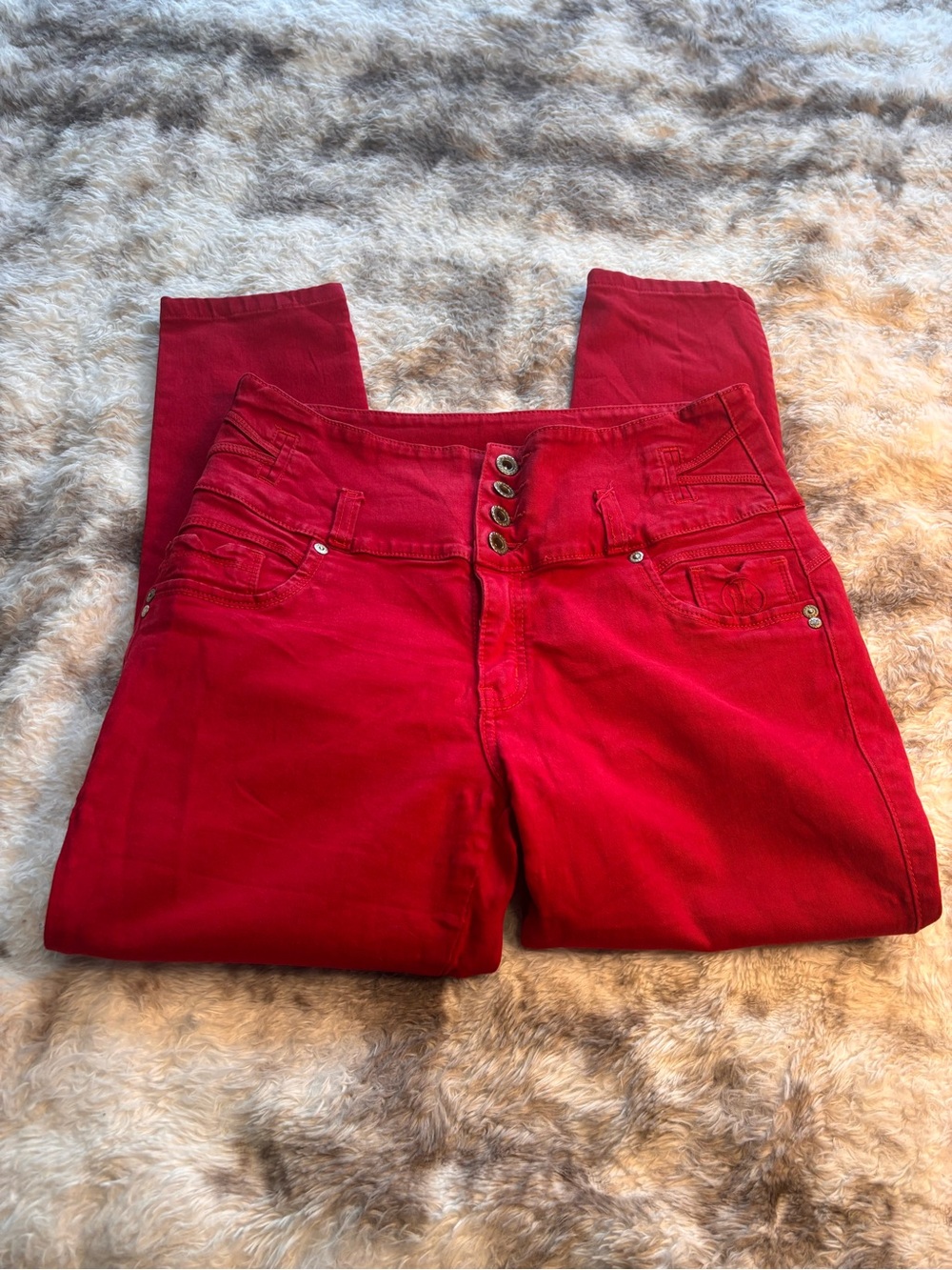 Tiki Columbian butt lifting Women’s High-Rise Red Jeans with Button Fly